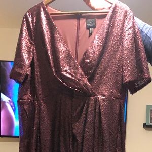 Adrianna Papell ruby sequin short sleeve dress.